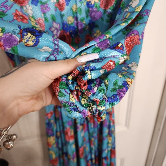 Diane Freis Womens Dress Jacket Set Vtg Georgette Blue Polka Dot Floral Maxi 6 - Picture 11 of 16